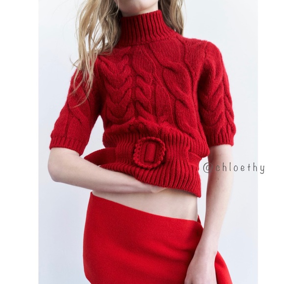 Zara BELTED CABLE KNIT SWEATER - Picture 1 of 8